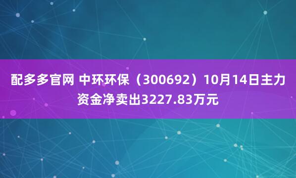 配多多官网 中环环保（300692）10月14日主力资金净卖出3227.83万元